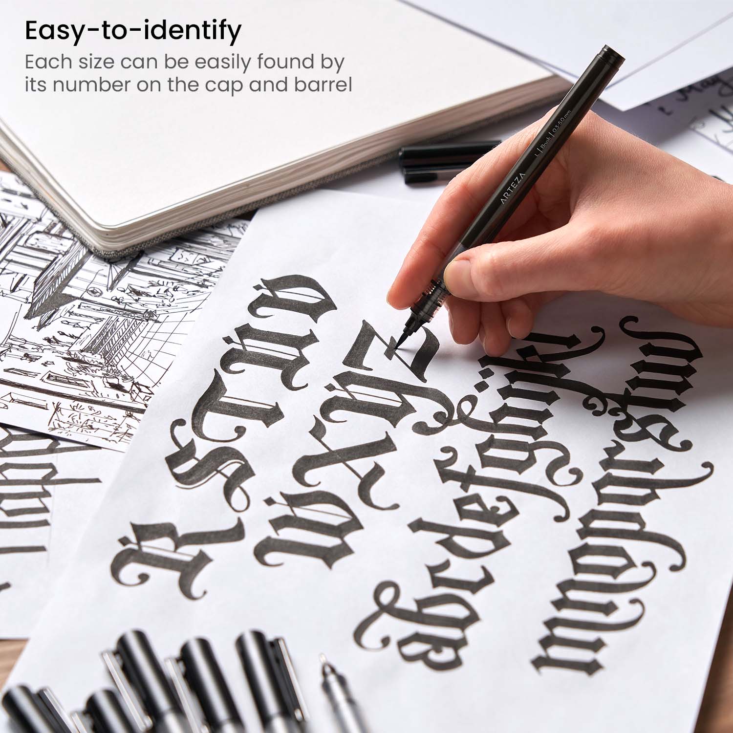 Set 9 Estilógrafos Rotulador Negro 9 Puntas Micron Arteza