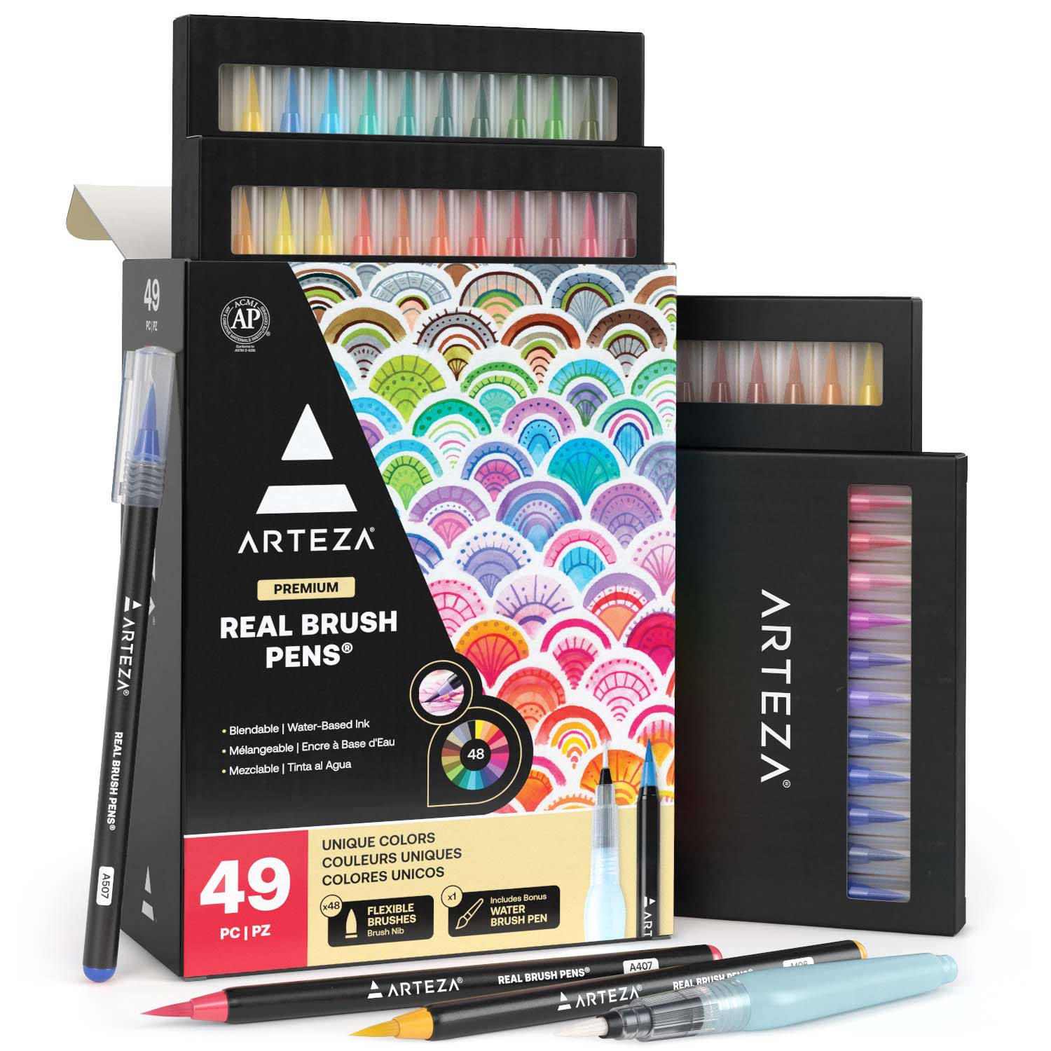 Set 48 Brush Pen Plumón Marcador Punta Pincel Premium Arteza