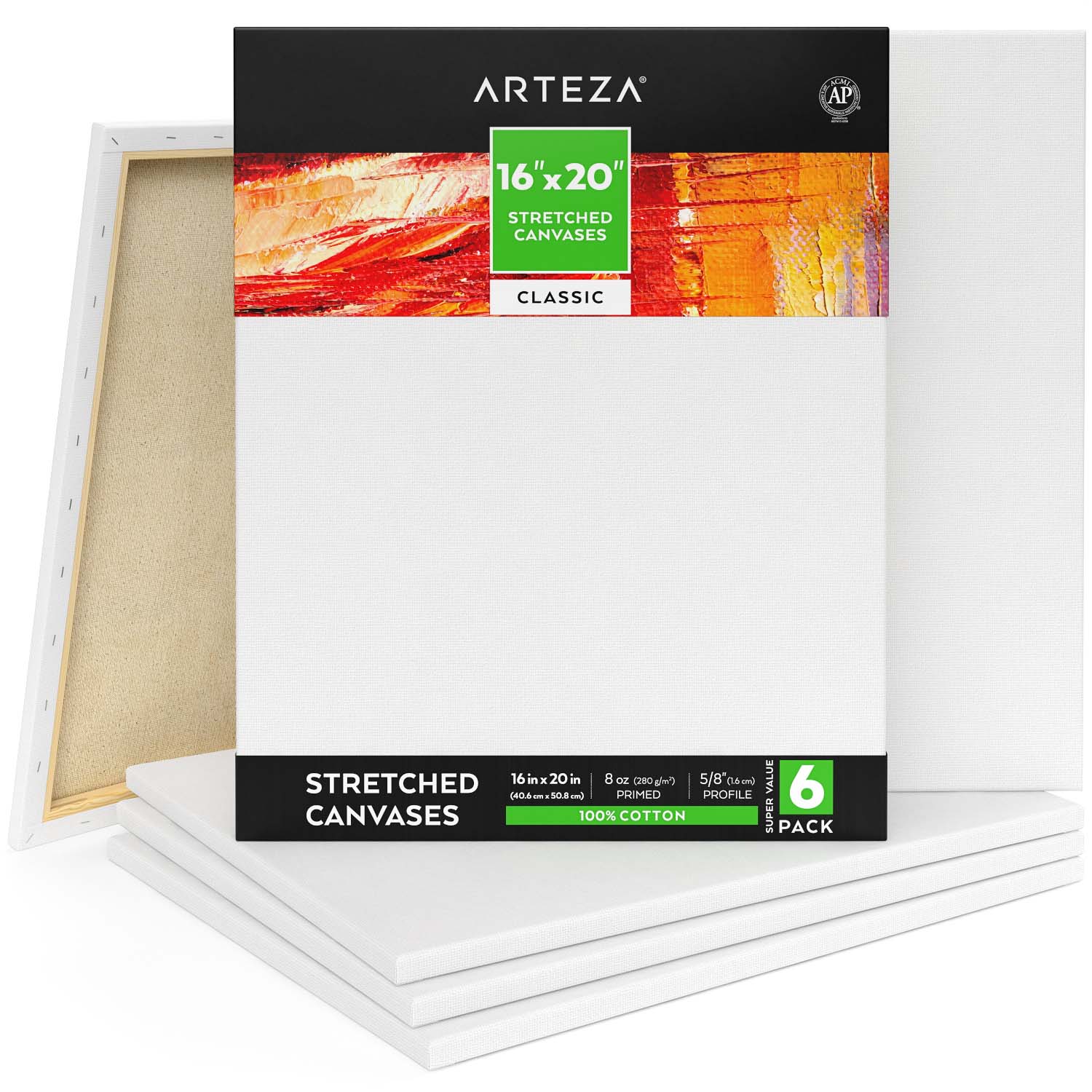 6 Pack Lienzo Con Bastidor Canvas Pintura 40.6x50.8 Arteza