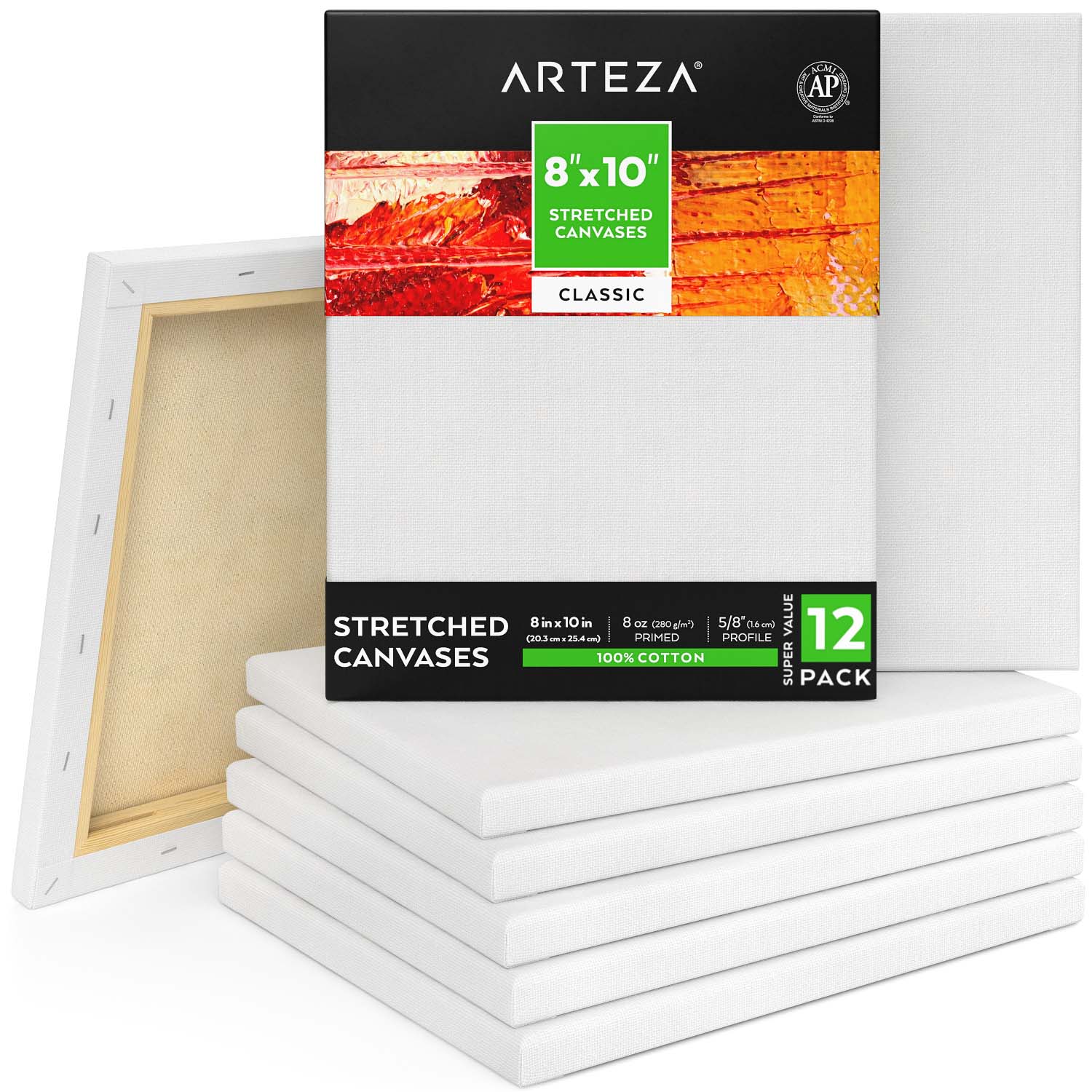 Lienzo Con Bastidor Canvas Pintura 20.3x25.4 Arteza Pack de 12