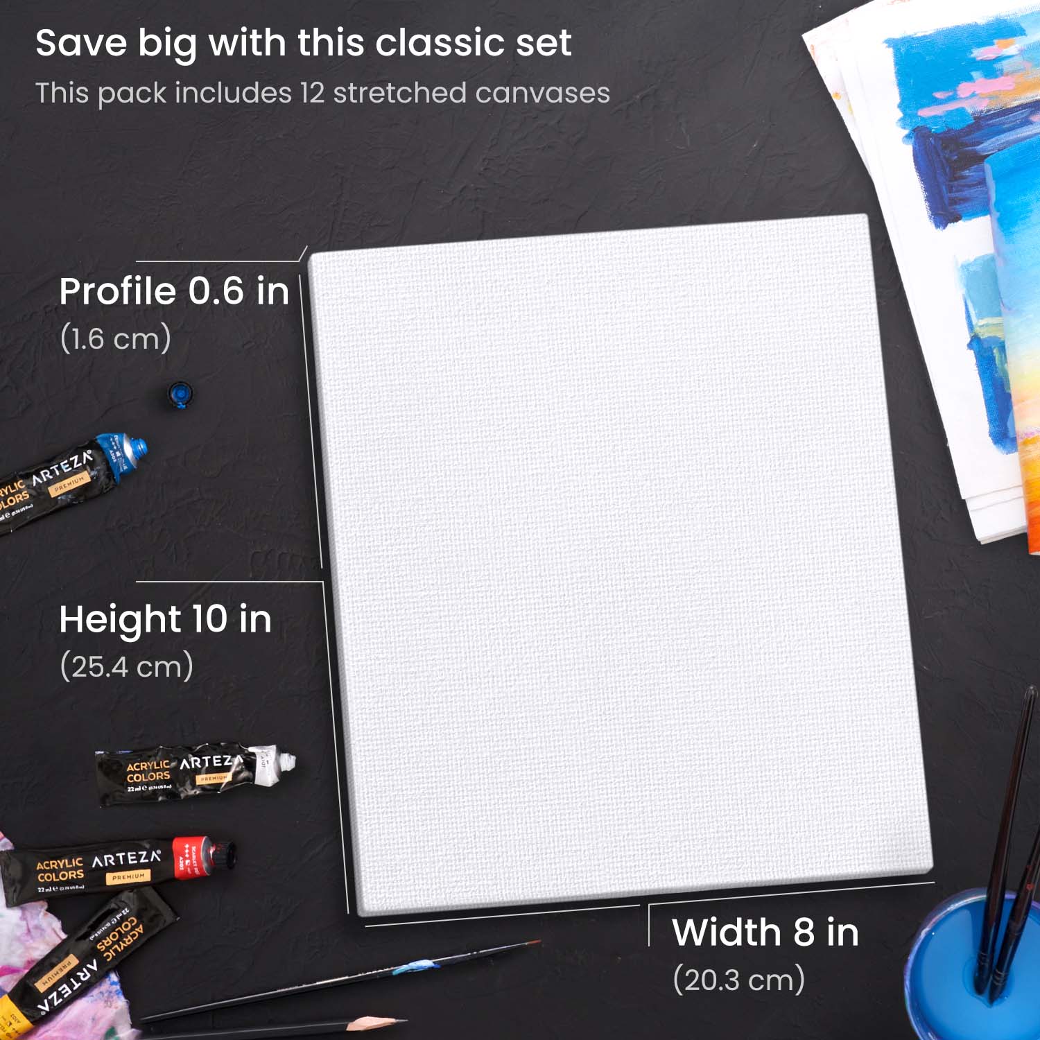 Lienzo Con Bastidor Canvas Pintura 20.3x25.4 Arteza Pack de 12
