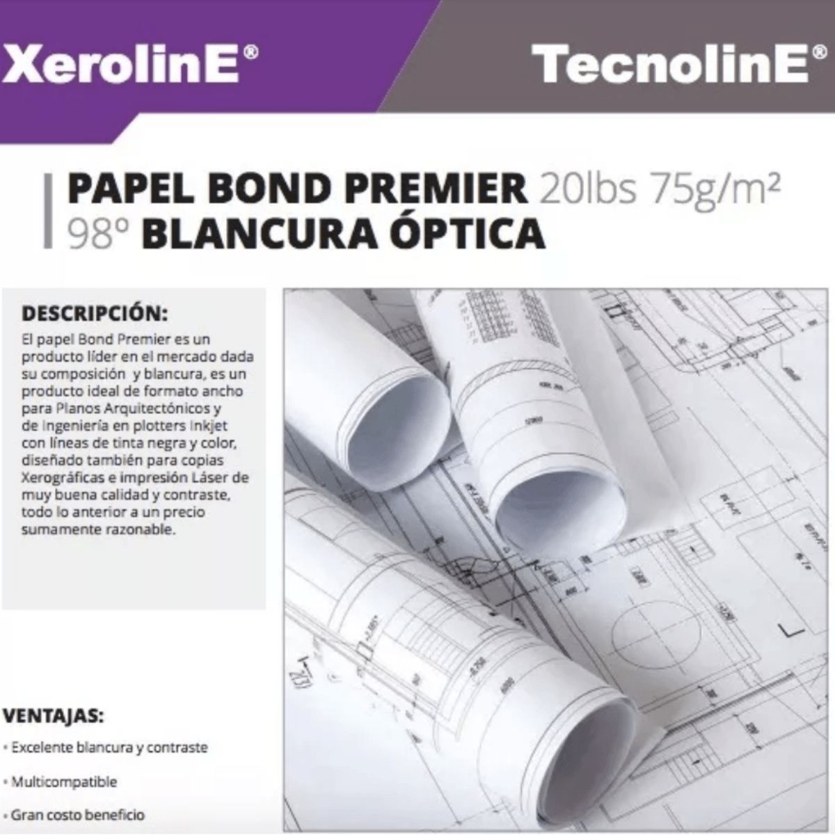 5 Rollos Papel Bond Premier Kronaline Bp406 Plotter Planos - MarchanteMX