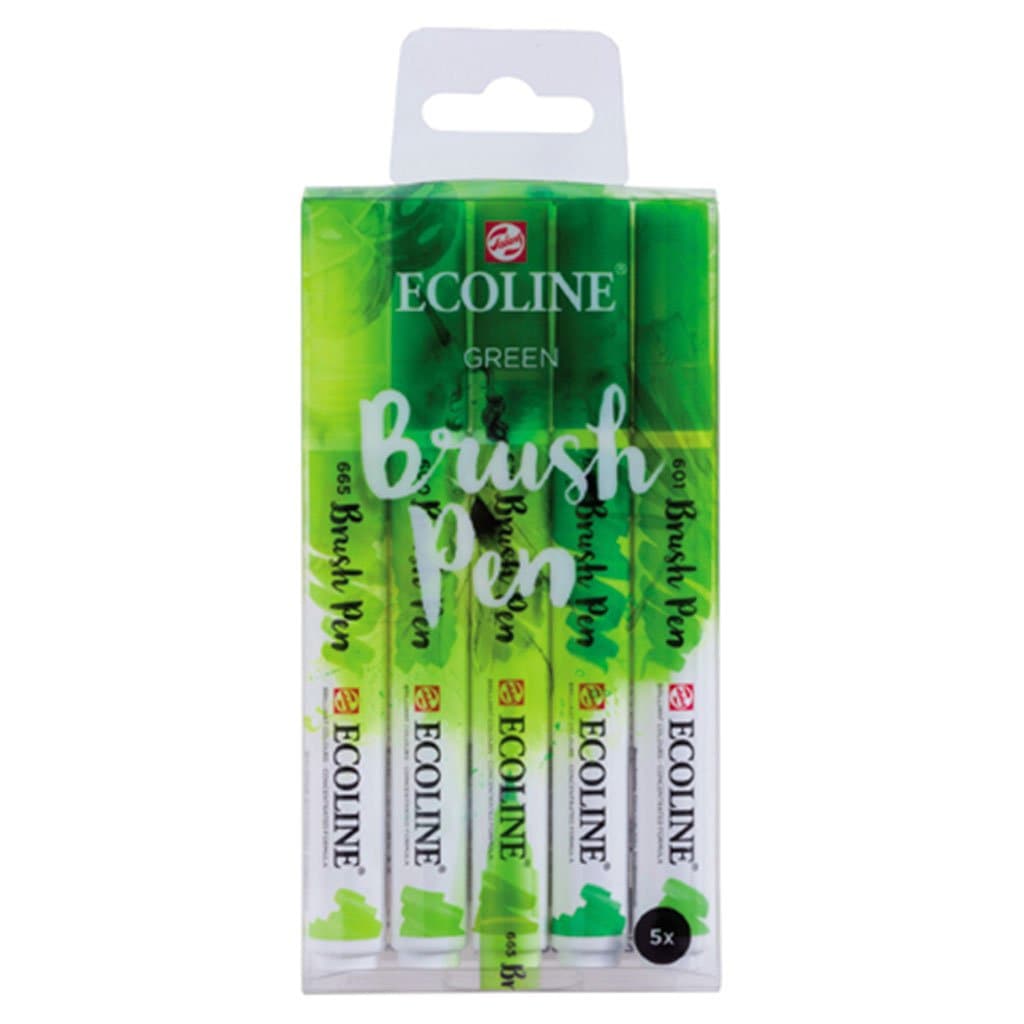 ECOLINE -Estuche con 5 marcadores brush pen  color verde con diferentes tonalidades