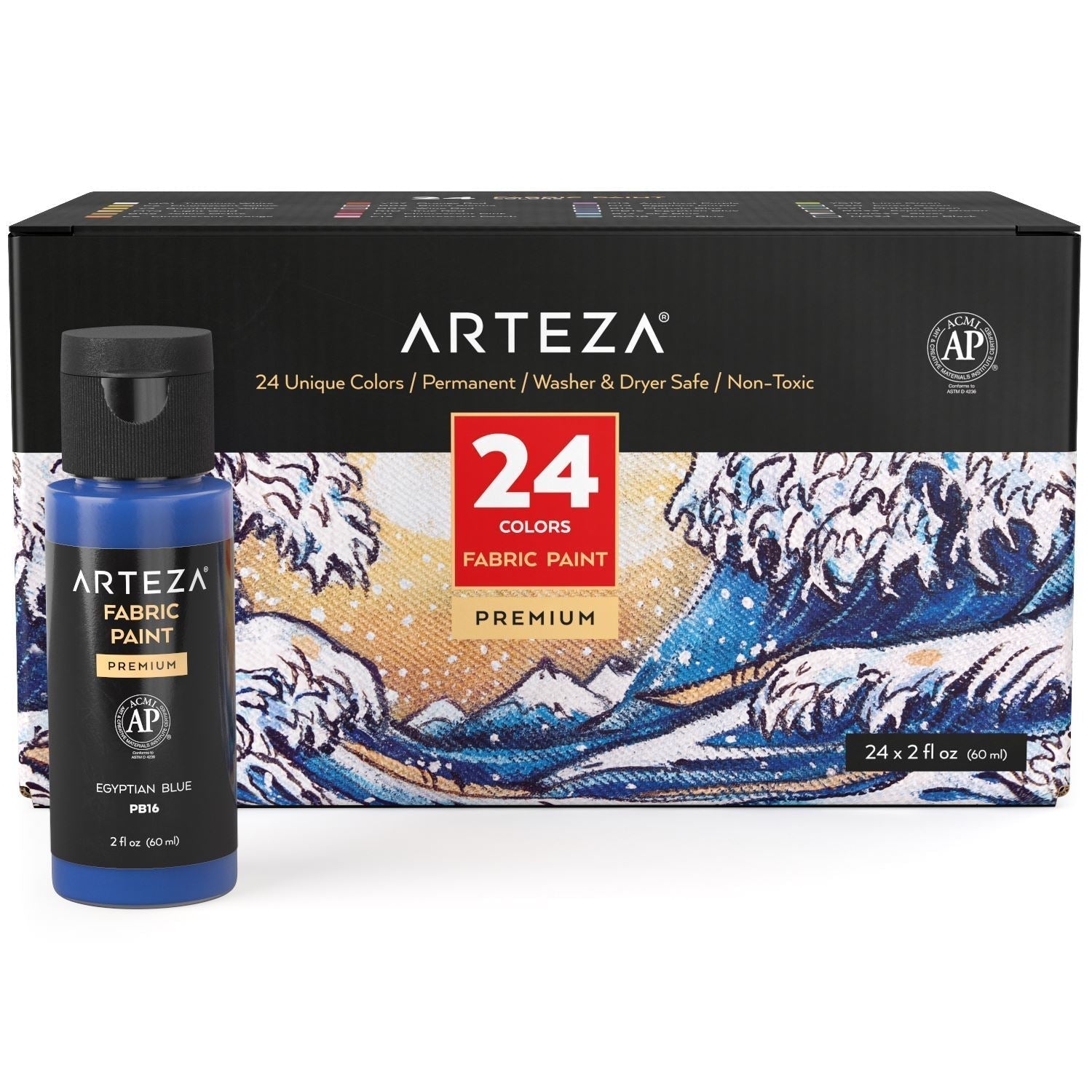 Set 24 Pintura Textil 60ml Arteza Color Básico Metal Bote