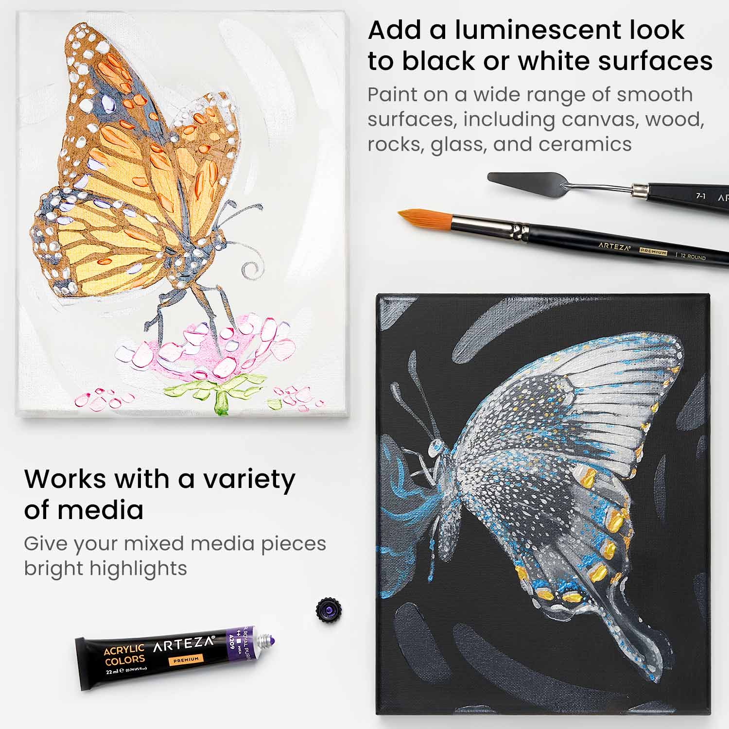 Set 12 Pintura Acrílica Premium Metálica Profesional Arteza