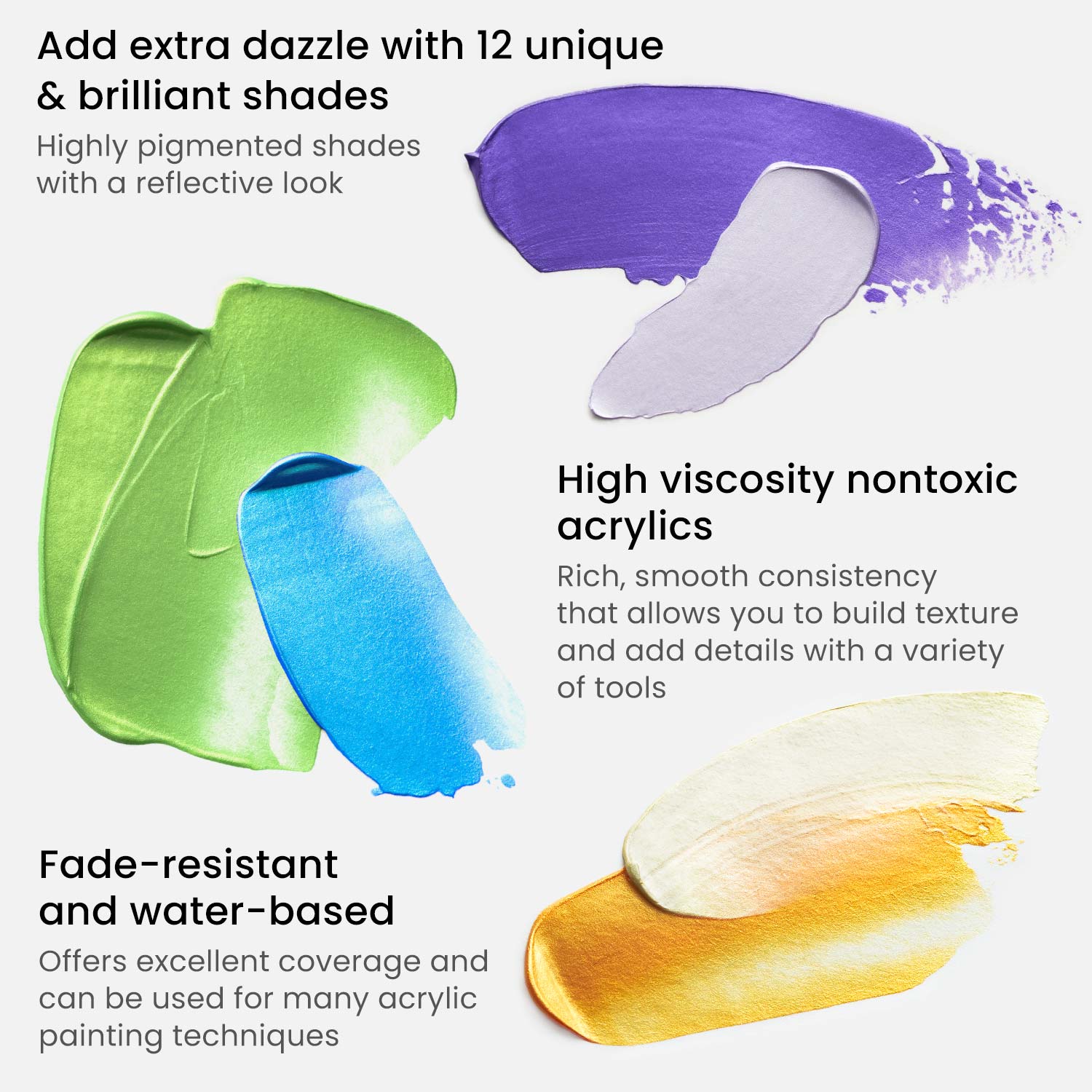 Set 12 Pintura Acrílica Premium Metálica Profesional Arteza