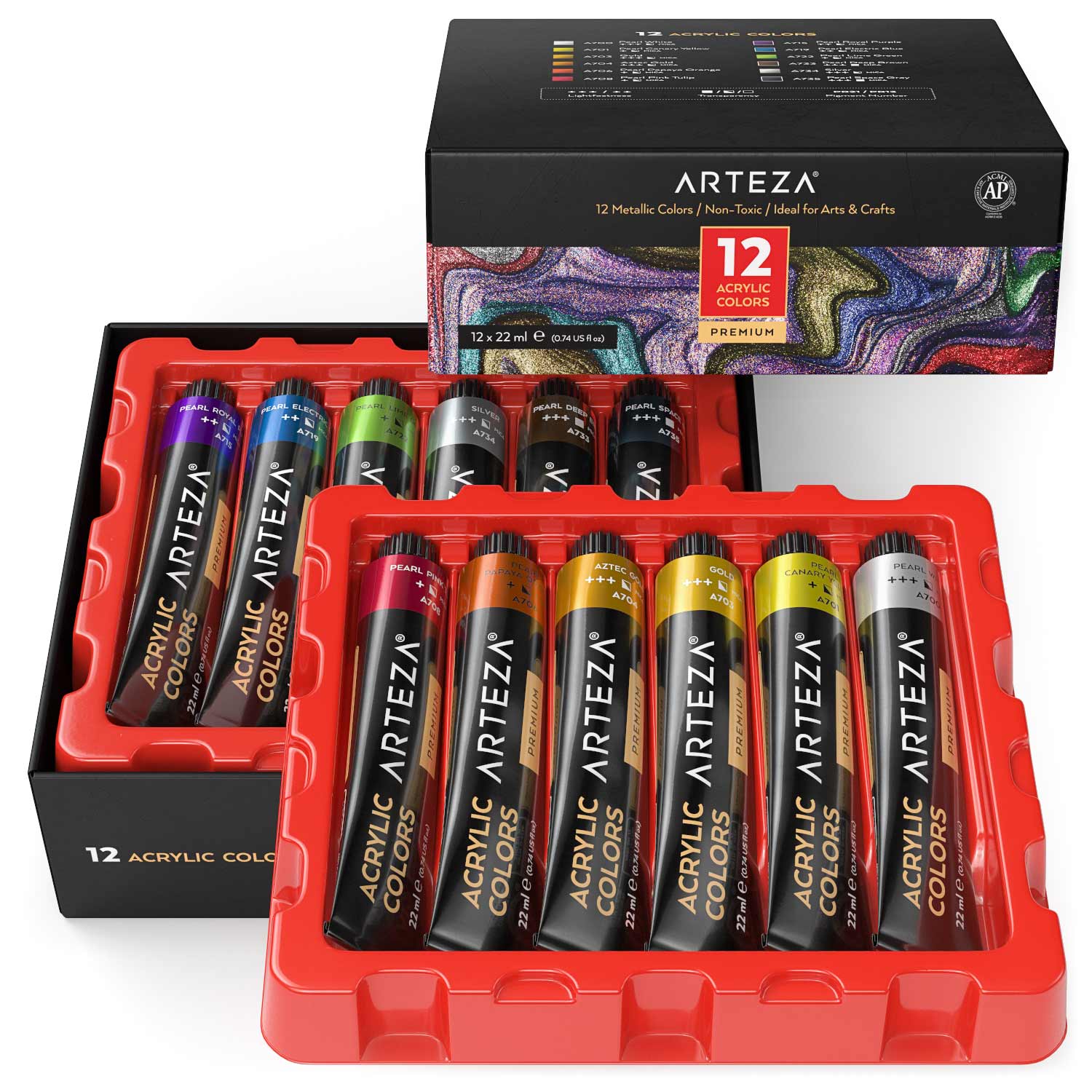 Set 12 Pintura Acrílica Premium Metálica Profesional Arteza