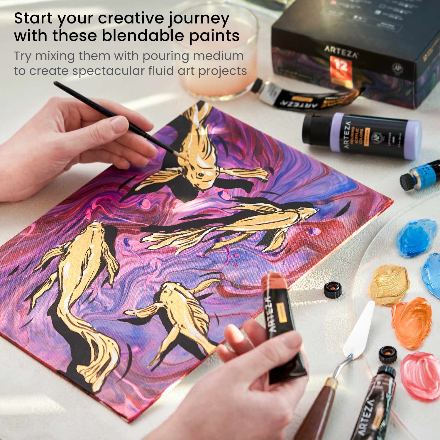 Set 12 Pintura Acrílica Premium Metálica Profesional Arteza