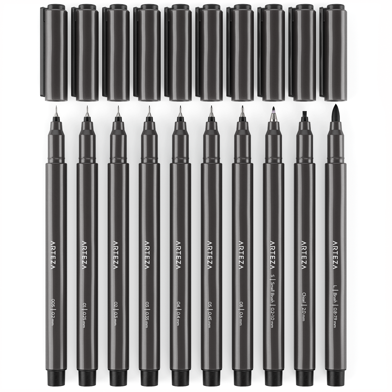 Set 10 Estilógrafos Rotulador Negro 10 Puntas Tinta Japonesa Arteza