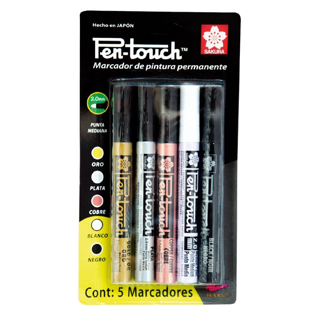 Empaque con 5 marcadores punto mediano surtido pen-touch