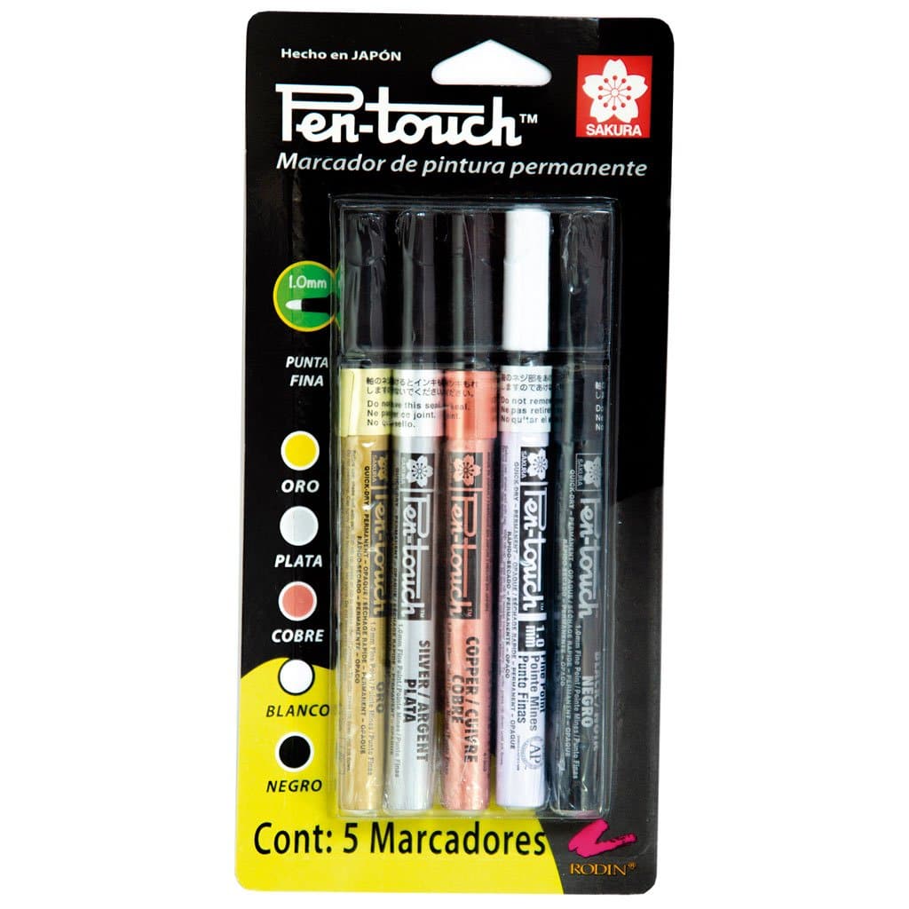Empaque con 5 marcadores punto fino pen-touch