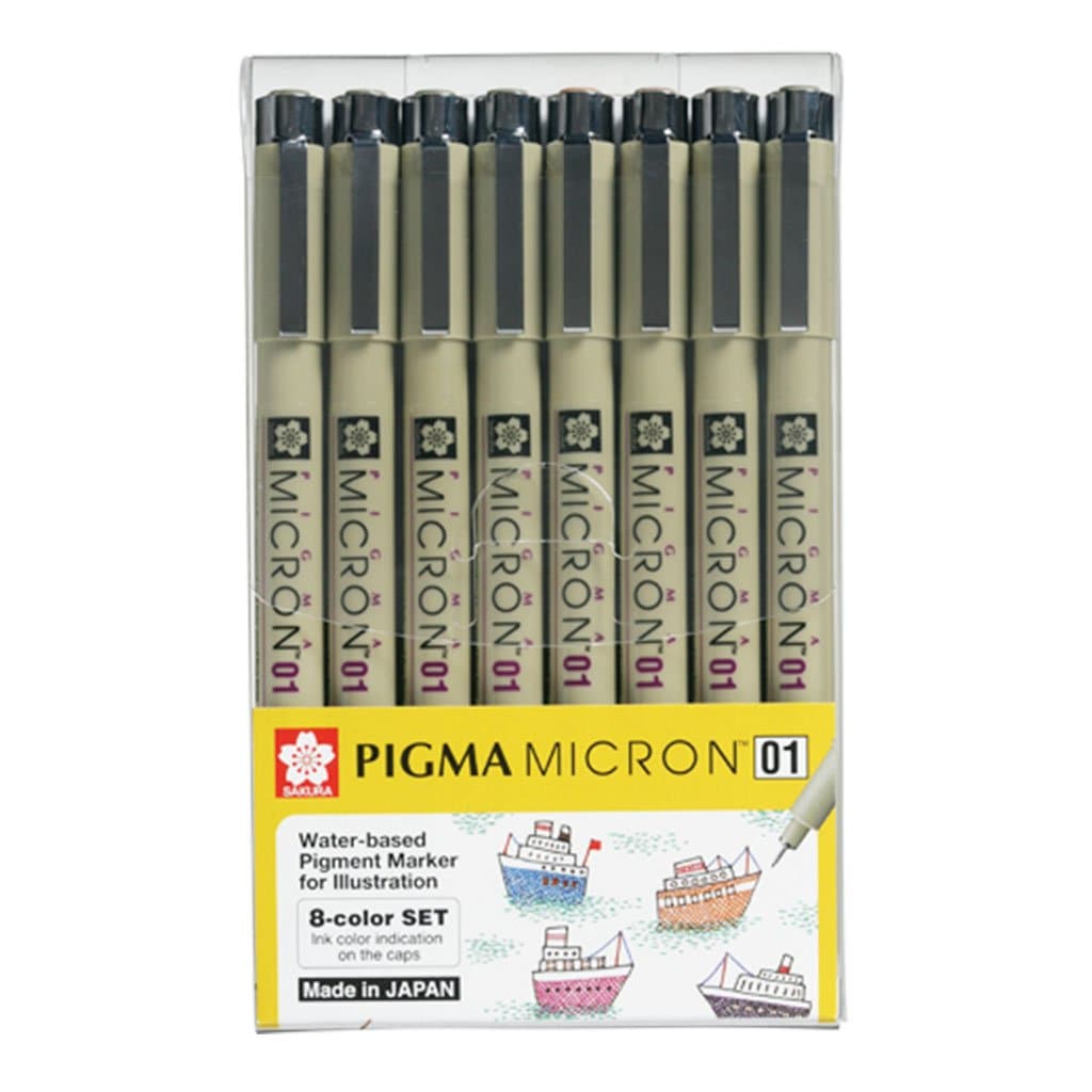 Set con 8 estilógrafos de colores pigma micron 01