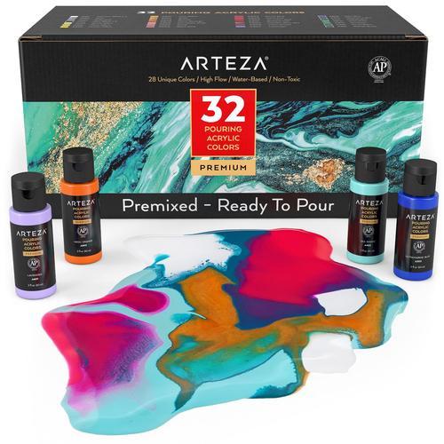 Set 32 Pinturas Acrílica Fluido Pouring Vertido 60ml Arteza