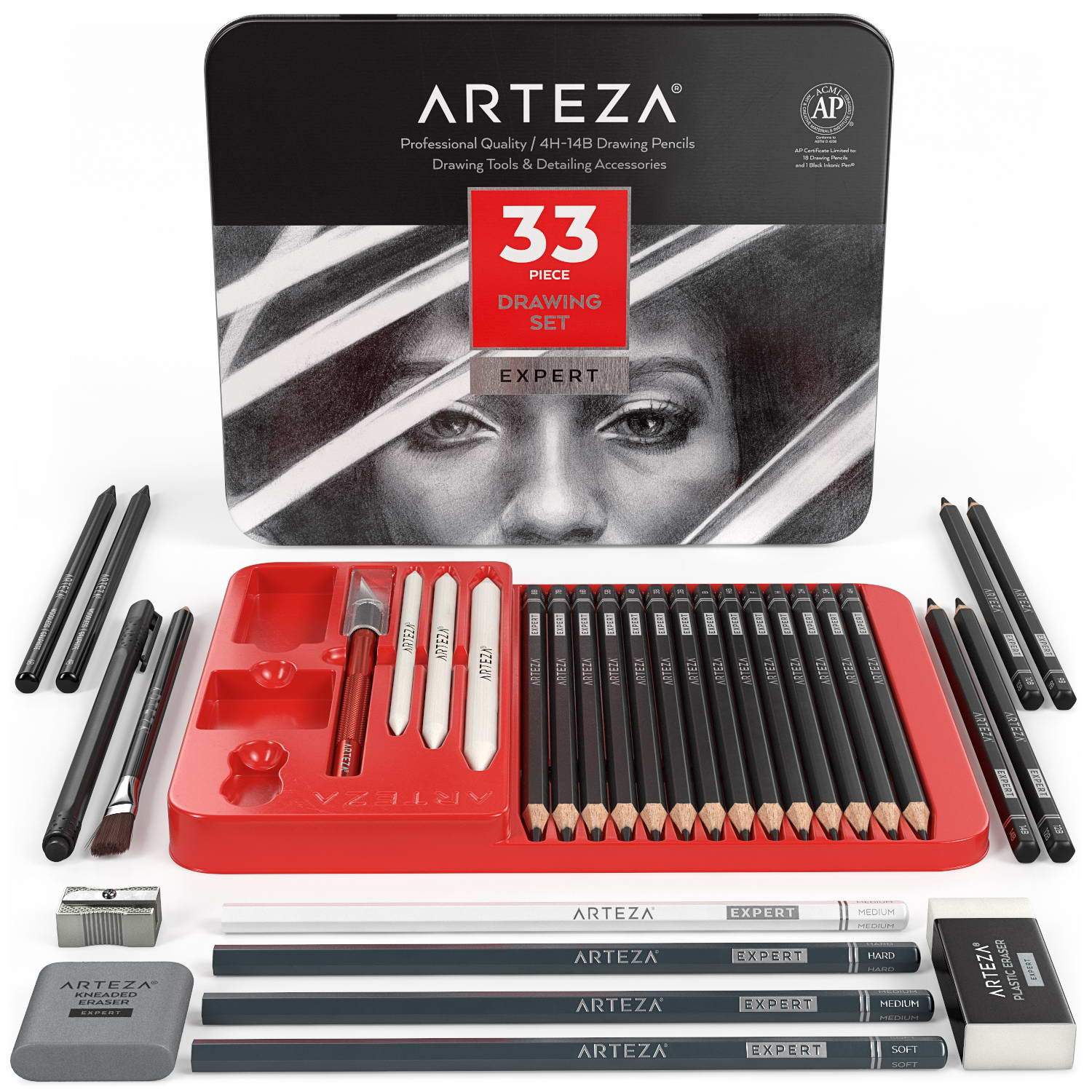 33pz Set Dibujo Profesional Boceto Sketch Grafito Arteza