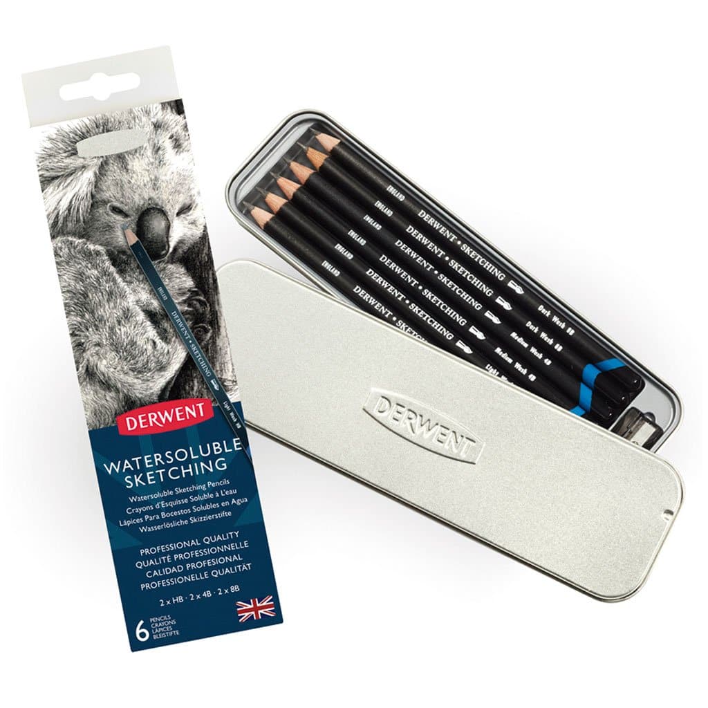 DERWENT - CAJA METÁLICA DE LÁPICES ACUARELABLES SKETCH CON 6 PIEZAS