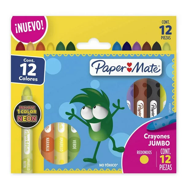 Crayones De Colores Paper Mate Jumbo Redondos 12 Piezas