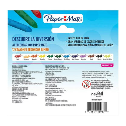 Crayones De Colores Paper Mate Jumbo Redondos 12 Piezas