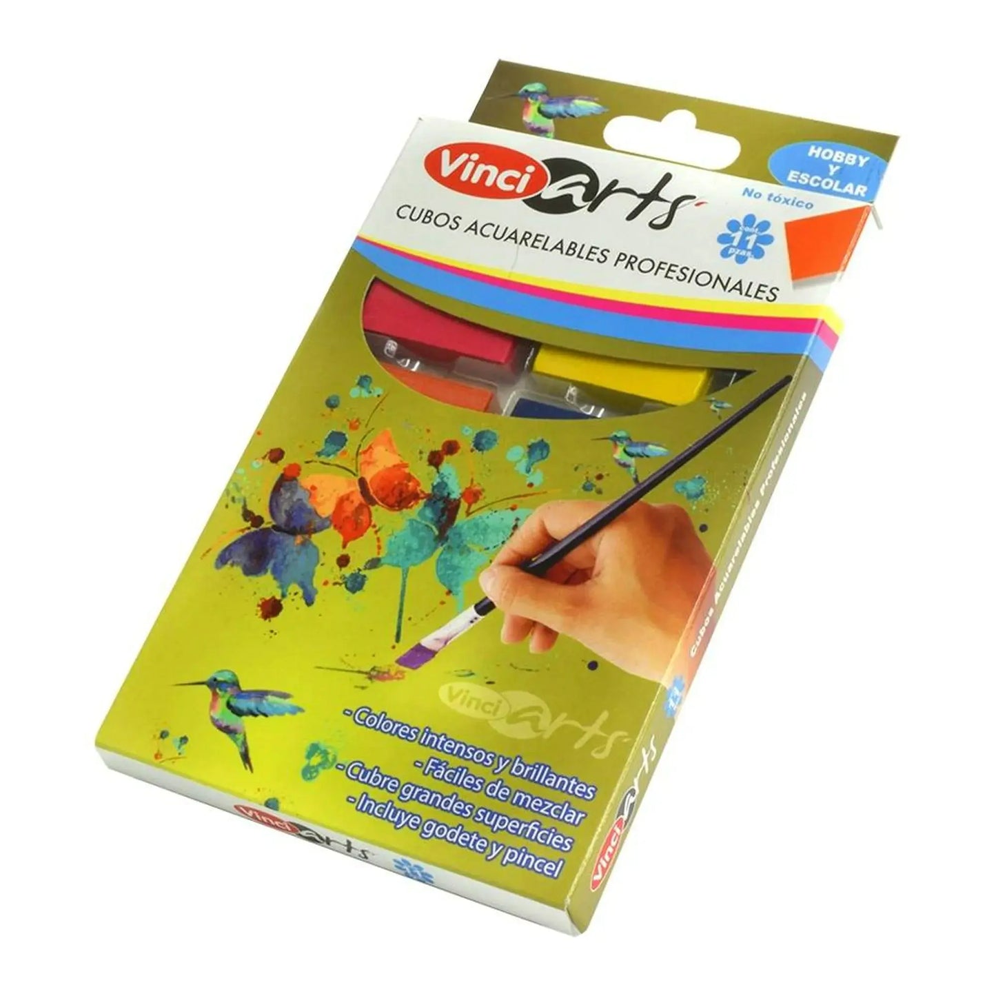 Acuarela Sólida En Cubo Vinci 11 Colores + Godete Pincel - Vinci - detalle