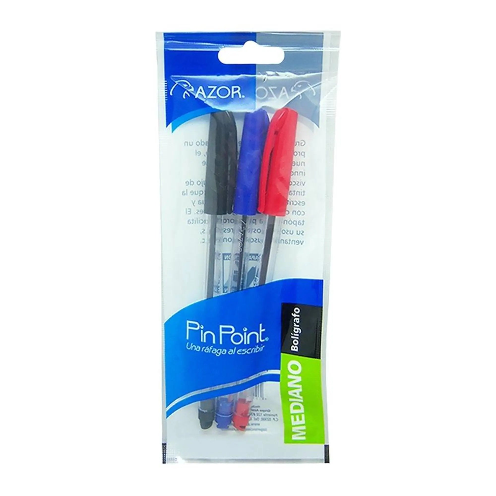 Boligrafos Pluma Azor Pin Point Mediano Punta Aguja 1.0mm 3 Piezas Eli