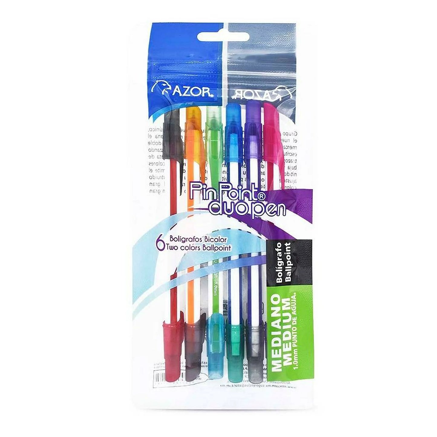 Boligrafos Doble Punta Azor Pin Point Duo Pen 6 Piezas