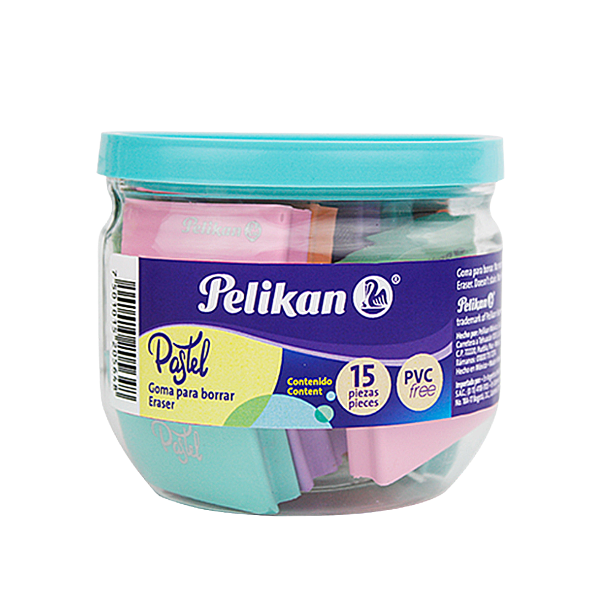 Bote de Borradores Gomas Plástica Pelikan Colores Pastel 15 Piezas