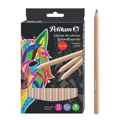Lápices Colores Triangulares Jumbo Cuerpo Madera Pelikan 12 Piezas