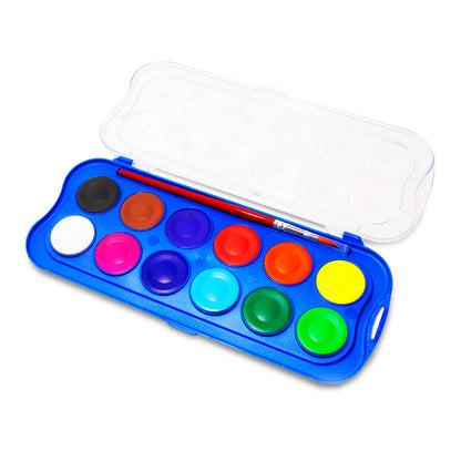 Acuarelas 12 Colores Intensos Tapa Godete + Pincel 30mm