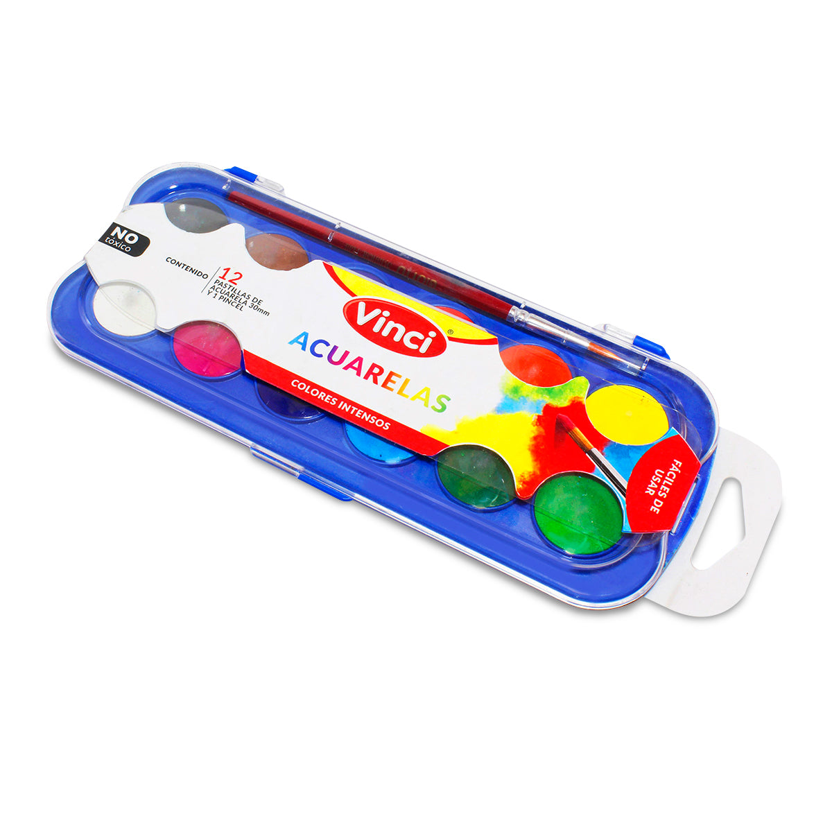 Acuarelas 12 Colores Intensos Tapa Godete + Pincel 30mm