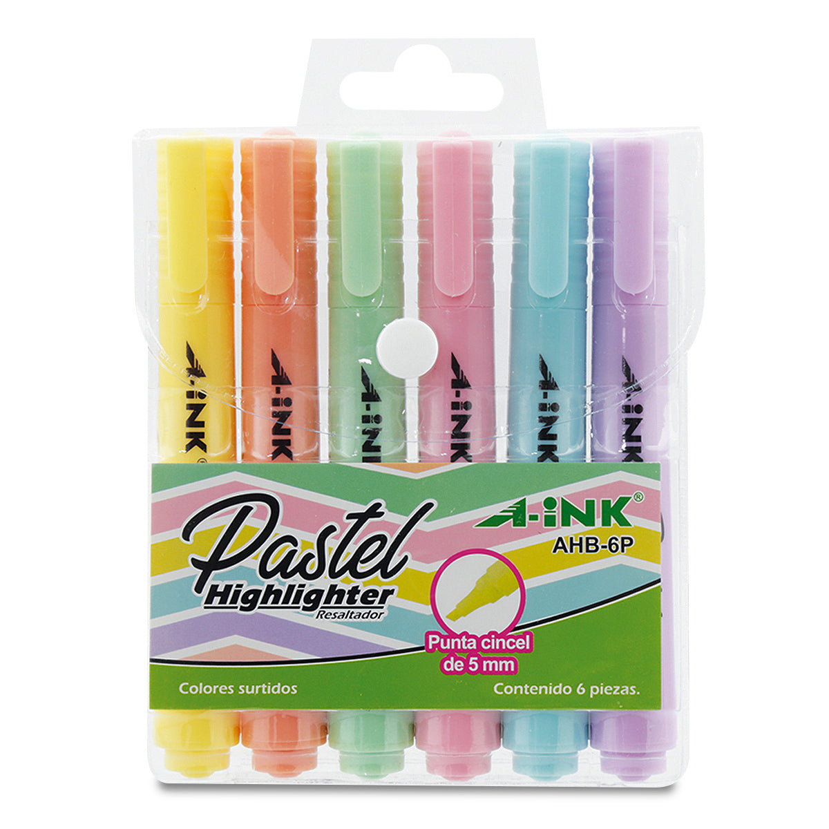 6 Plumones Colores Pastel A-ink Marcadores Punta Cincel