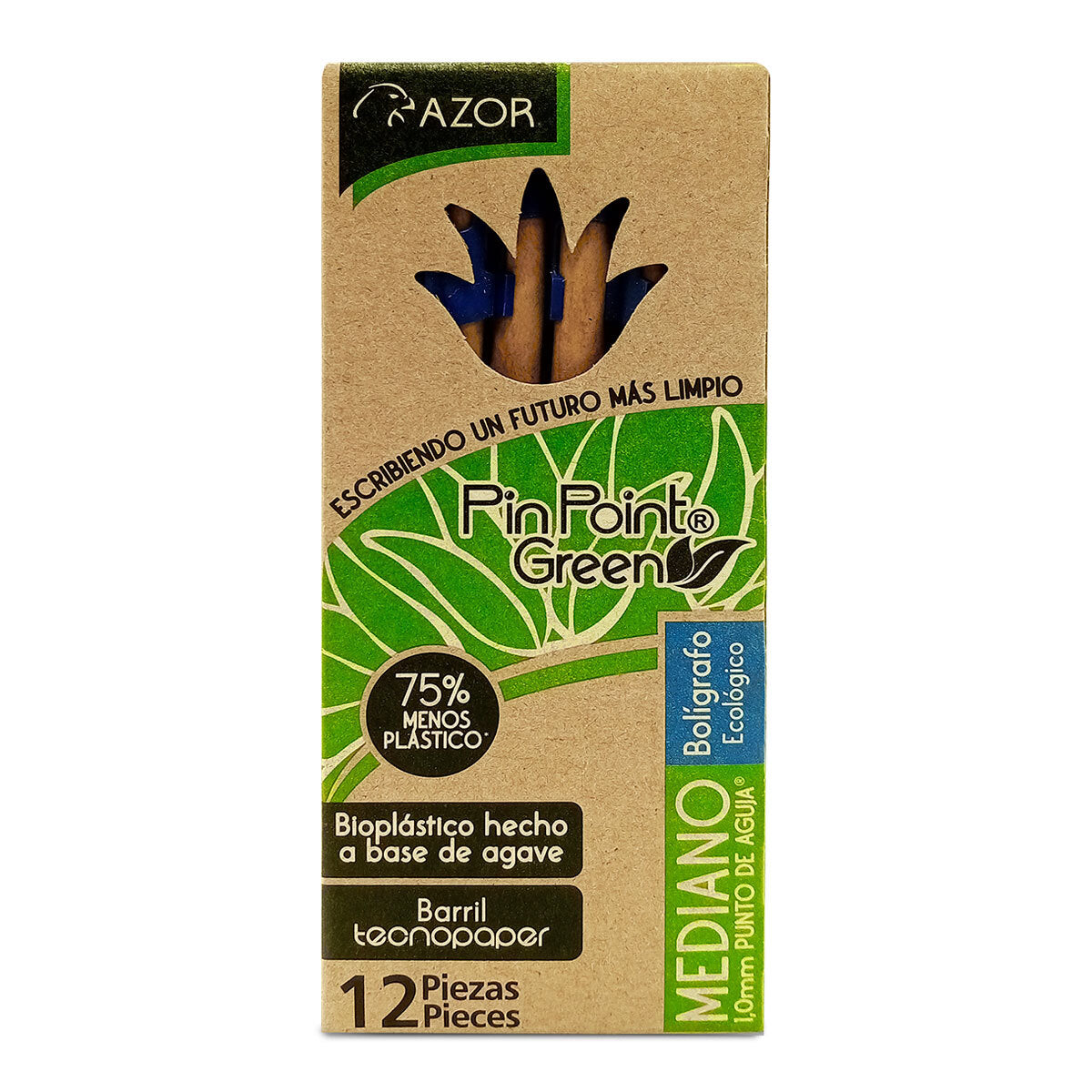 Boligrafos Plumas Azor Pin Point Ecologico Mediano 1mm 12 Piezas Elige Color