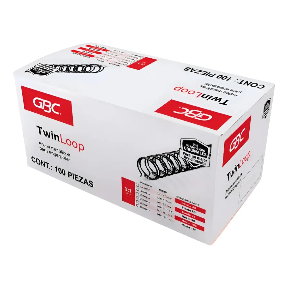 100 Arillos Metálicos Twinloop Gbc P7240 1/4p Paso 3:1 GBC