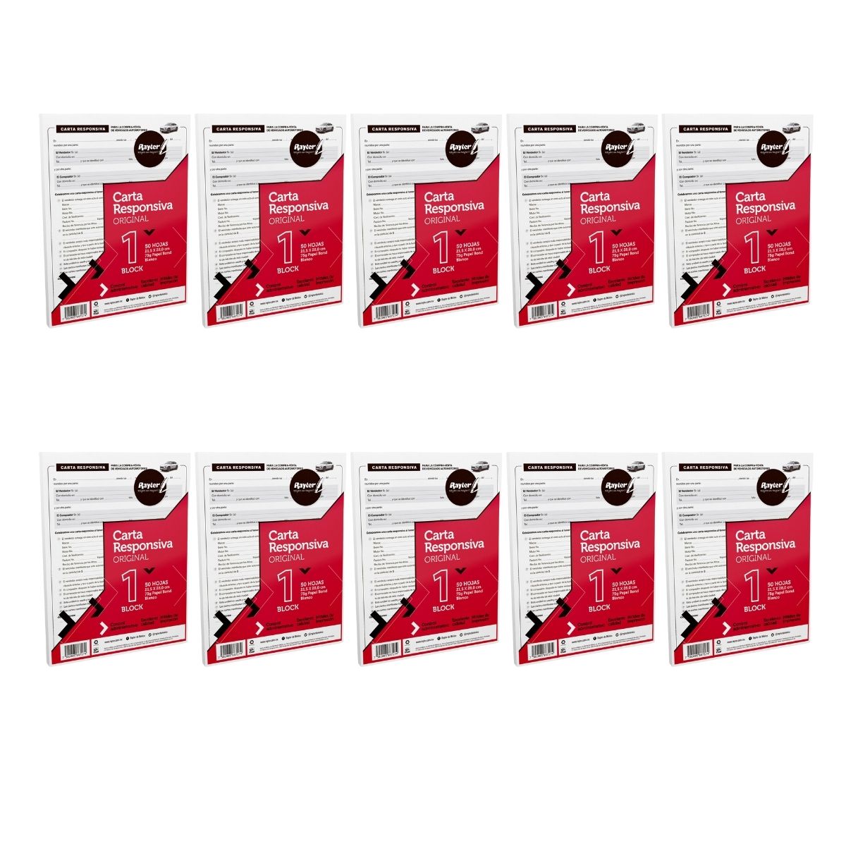 10 Block Carta Responsiva Rayter Compra-venta Autocopiante