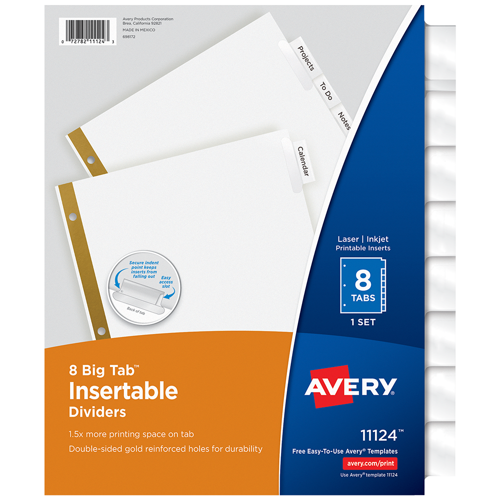 8 Separador Carpeta Insertables Avery Pestañas Transparentes