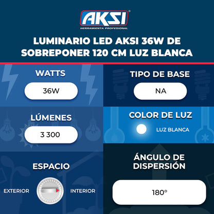 Luminario LED AKSI 36W IP20 de Sobreponer 120 cm