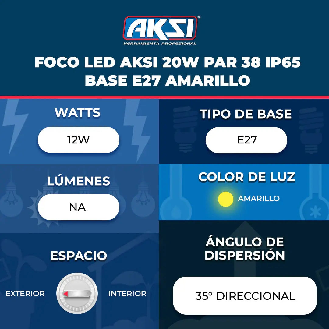 Foco LED Aksi Par38 IP65 20W Amarillo Direccional E27 - Marchante MX