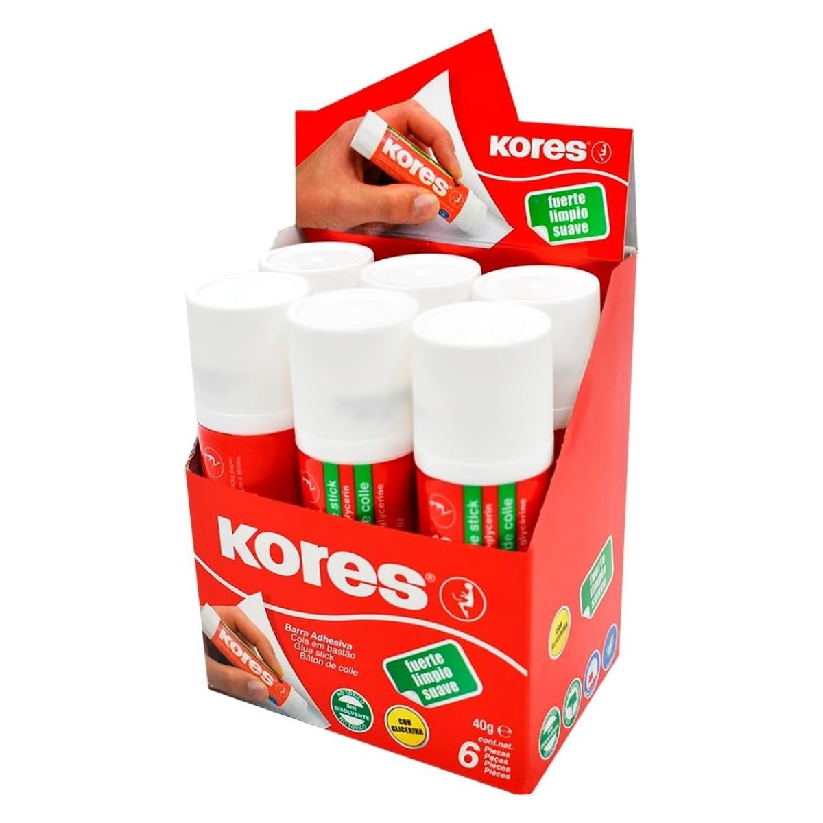 6 Lapices Adhesivos Kores Pegamento Barra No Toxico 40g C/u