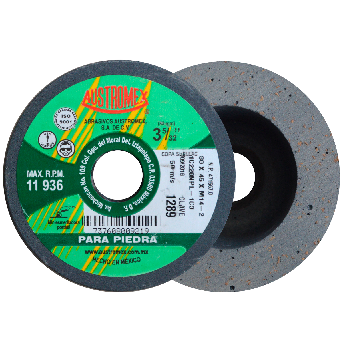 Copa Abrasiva Austromex Shellac 80 X 45 X M14-2 Mm Grano 220