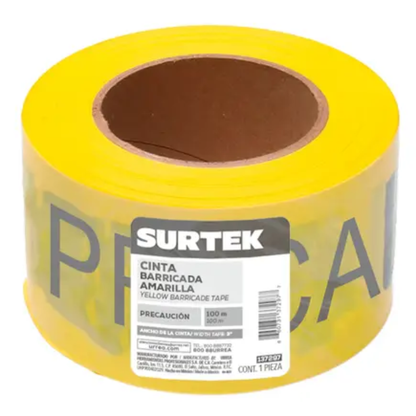 Cinta Barricada Precaución 100m Color Amarillo Surtek