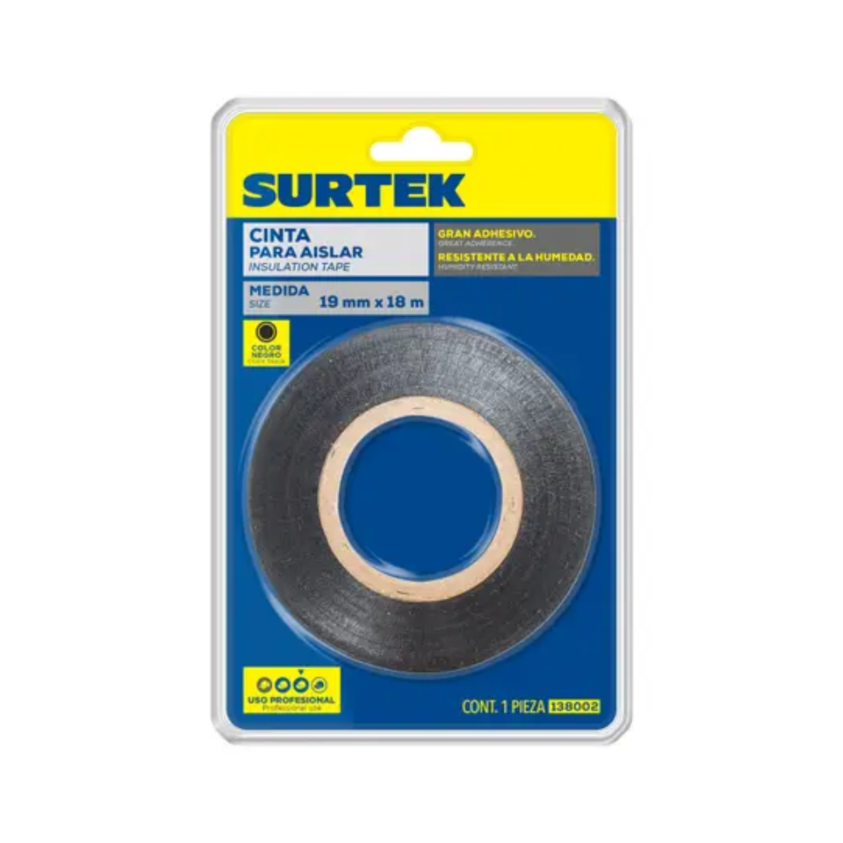 Cinta Negra Surtek Aislante 19 mmx 18 m