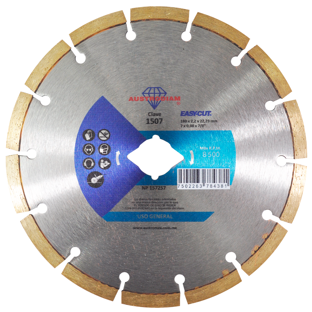 Disco de Diamante de Corte Austrodiam, de 180 x 2.2 x 22.23 mm