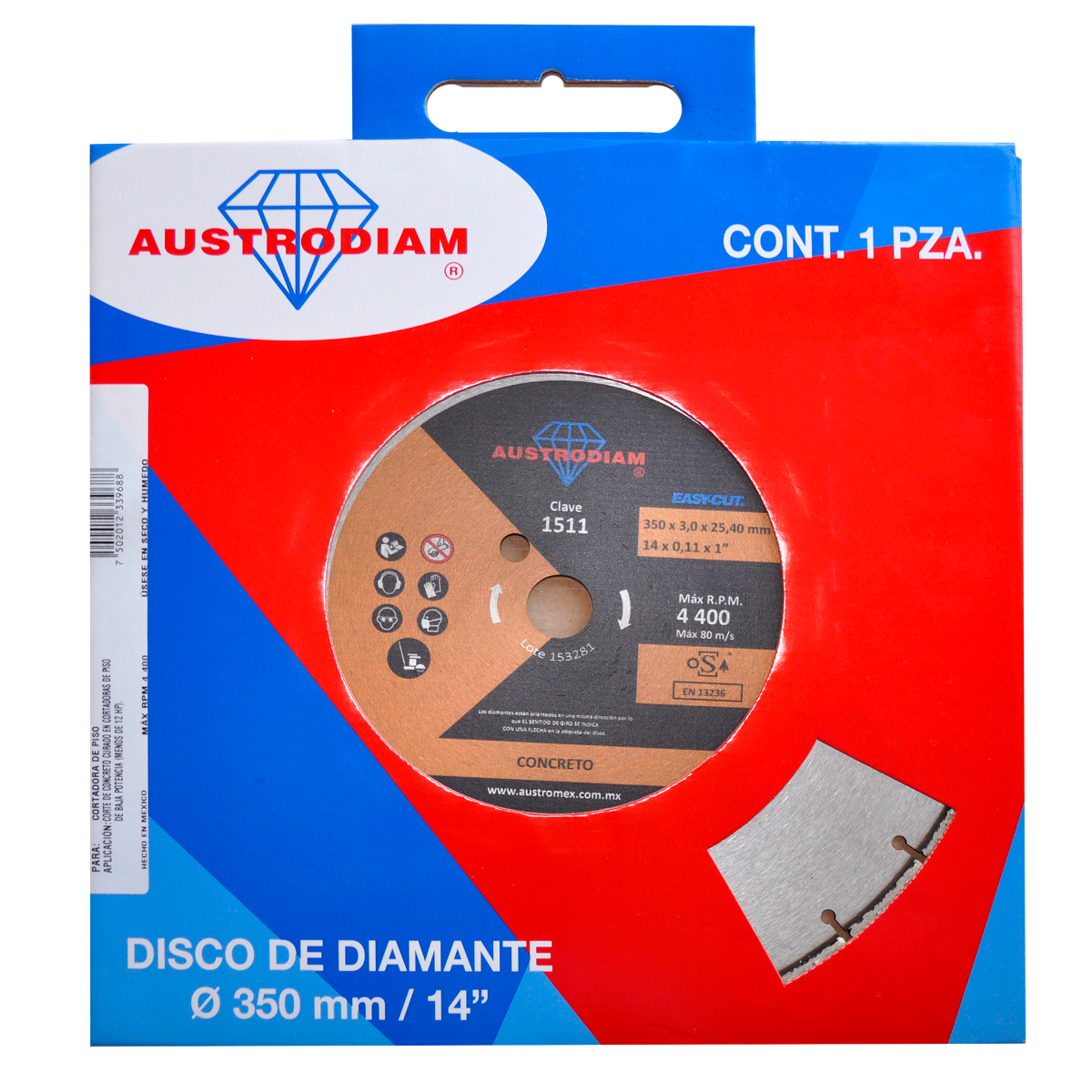 Disco Diamante Austrodiam 14 PLG Corte Concreto Curado Austromex