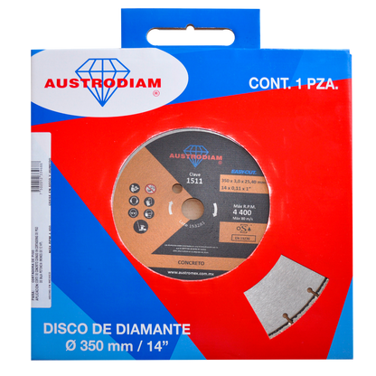 Disco Diamante Austrodiam 14 PLG Corte Concreto Curado Austromex