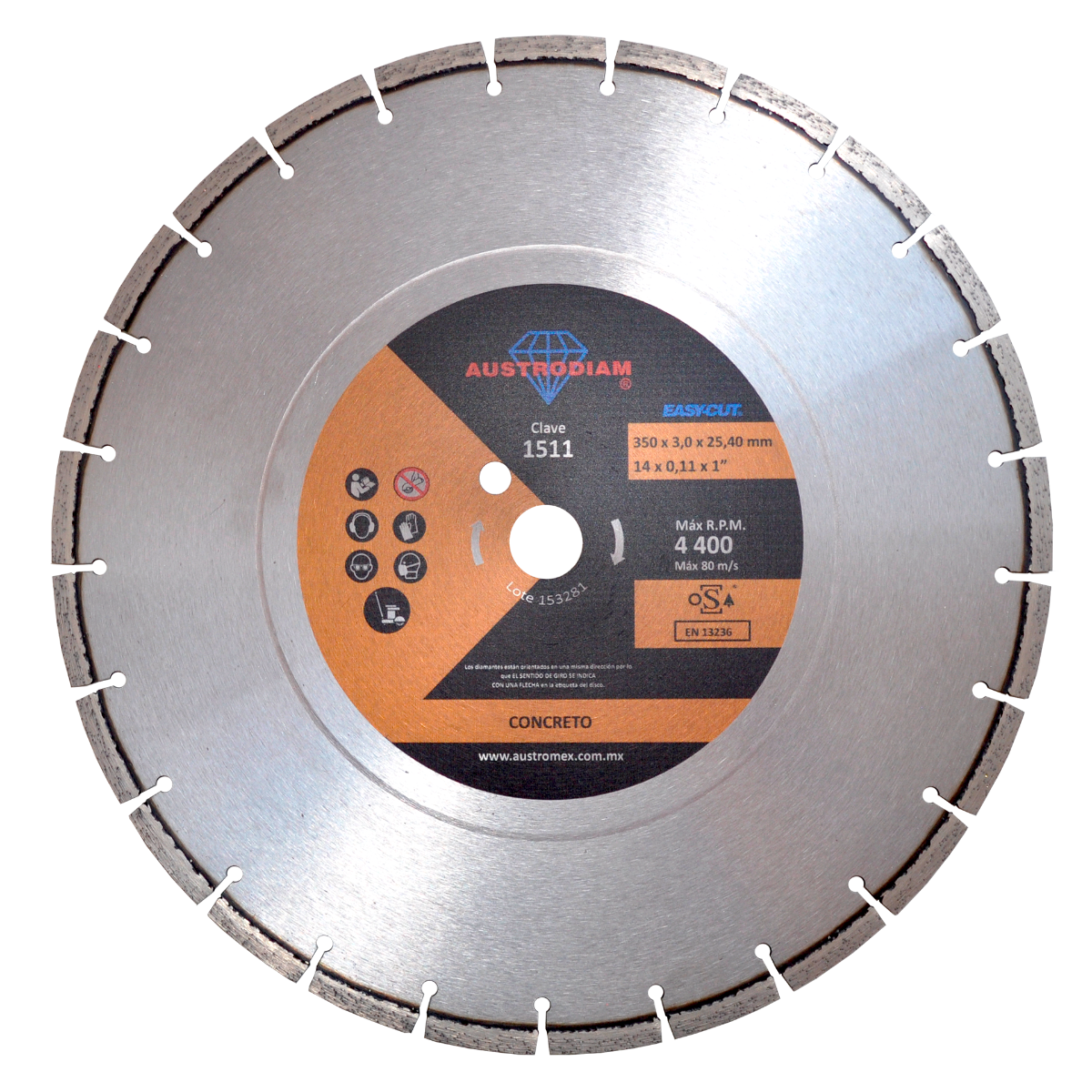 Disco Diamante Austrodiam 14 PLG Corte Concreto Curado Austromex