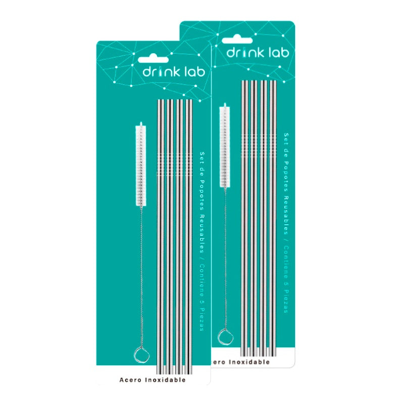 Popotes Ecológicos Acero Inoxidable Reusable Recto 4 Piezas