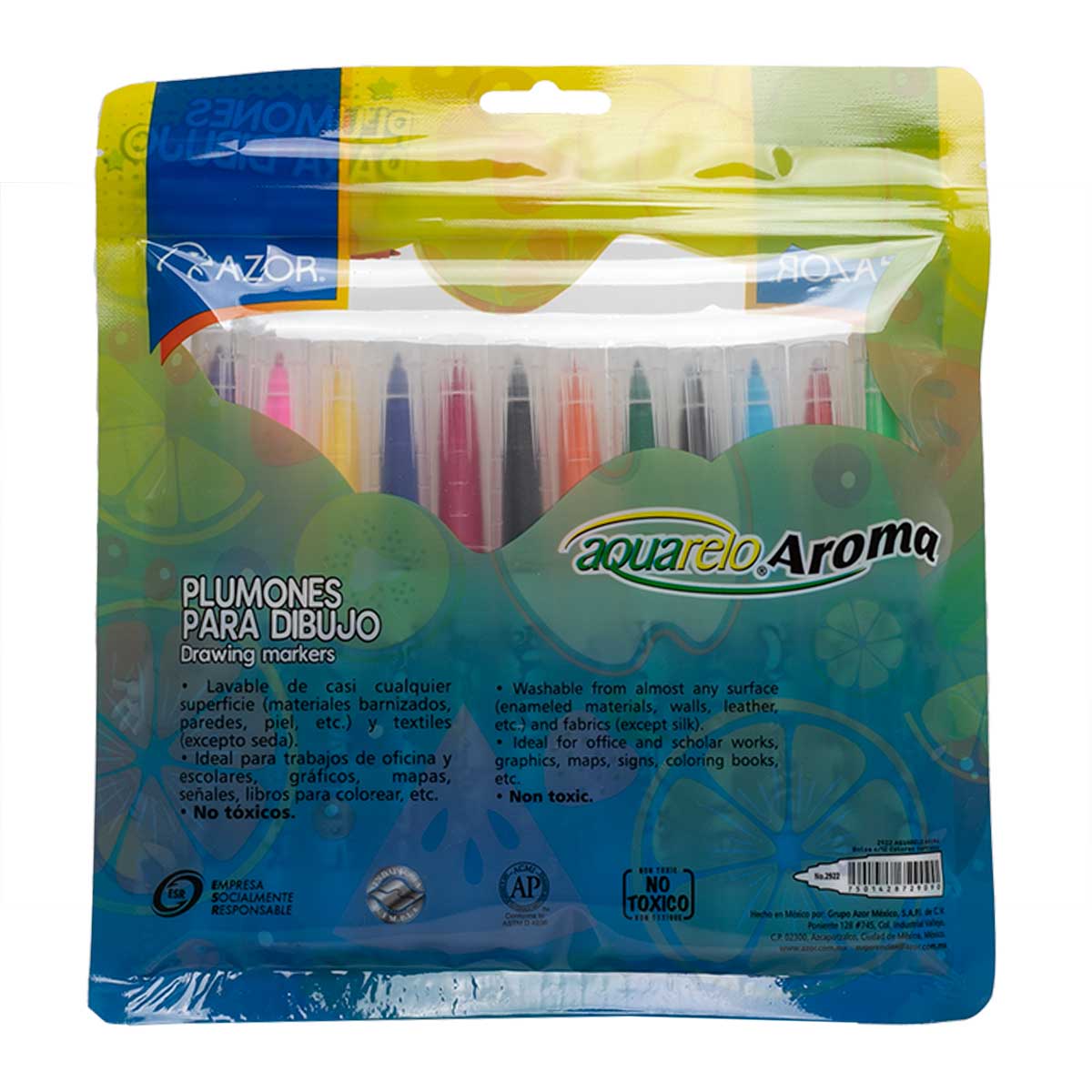 Plumones Azor Aquarelo Aroma Lavables Base Agua 12 Piezas