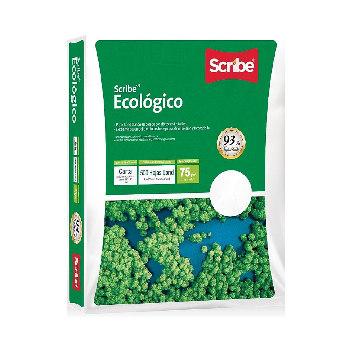 3 Paquetes Papel Blanco 500 Hjs Ecologico Verde Scribe Carta