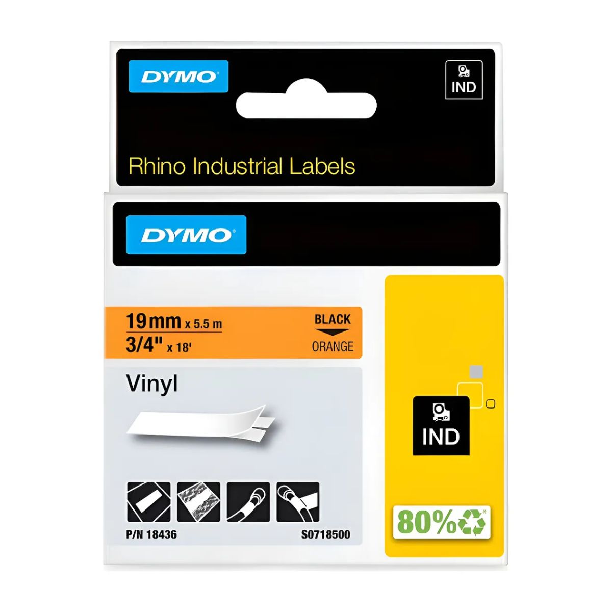 Cinta Vinilo color Naranja 19mm Dymo
