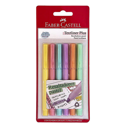 Marcatextos Pastel Delgado Faber Castell Textiliner Plus 6 Pz - MarchanteMX