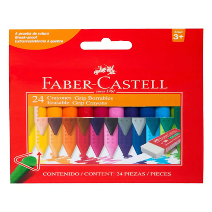 Crayones Borrable Faber Castell Grip Triangular 24 Pz - MarchanteMX