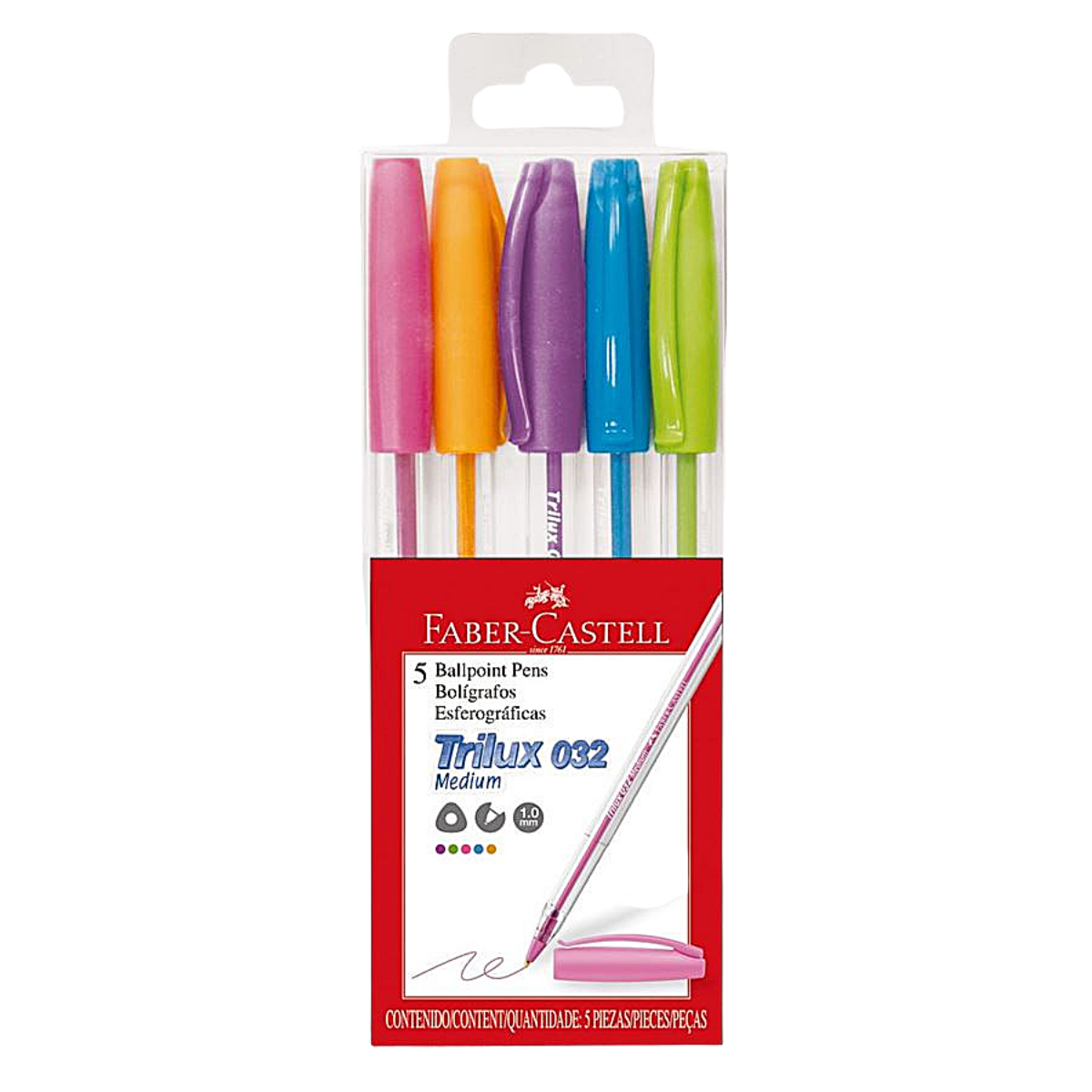 Bolígrafos Punta 1m Color Surtido Faber Castell Trilux 032 5Pz - MarchanteMX